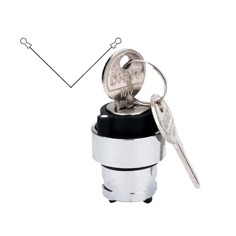 Cabeza de Selector 2 Posiciones Fijas Metálico, Ambas Posiciones para liberar llave, montaje ø 22 mm - Chint NP2-BG2B - 575816 
