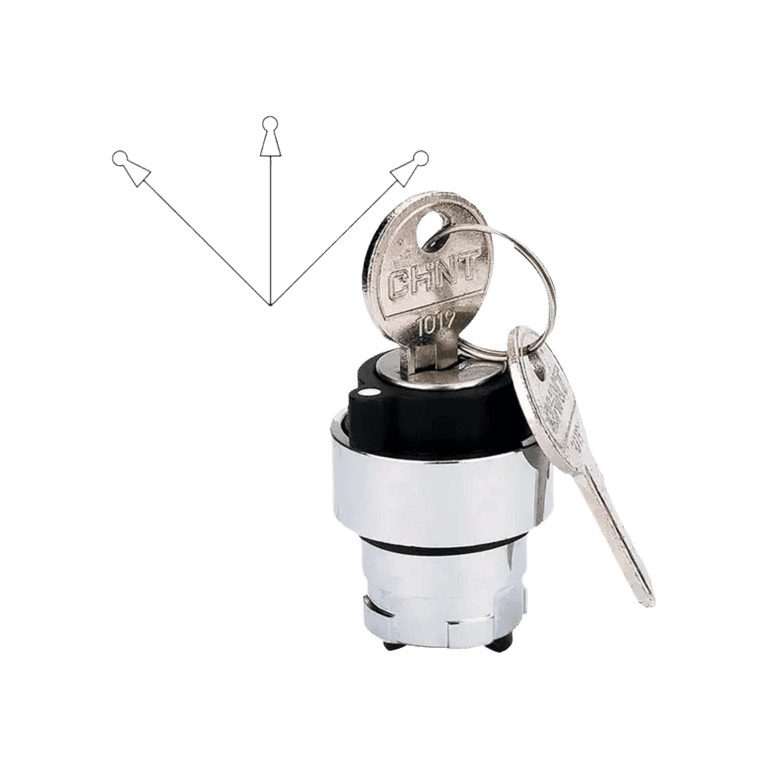 Cabeza de Selector 3 Posiciones Fijas Metálico con Llave, montaje ø 22 mm - Chint NP2-BG3D - 575822 