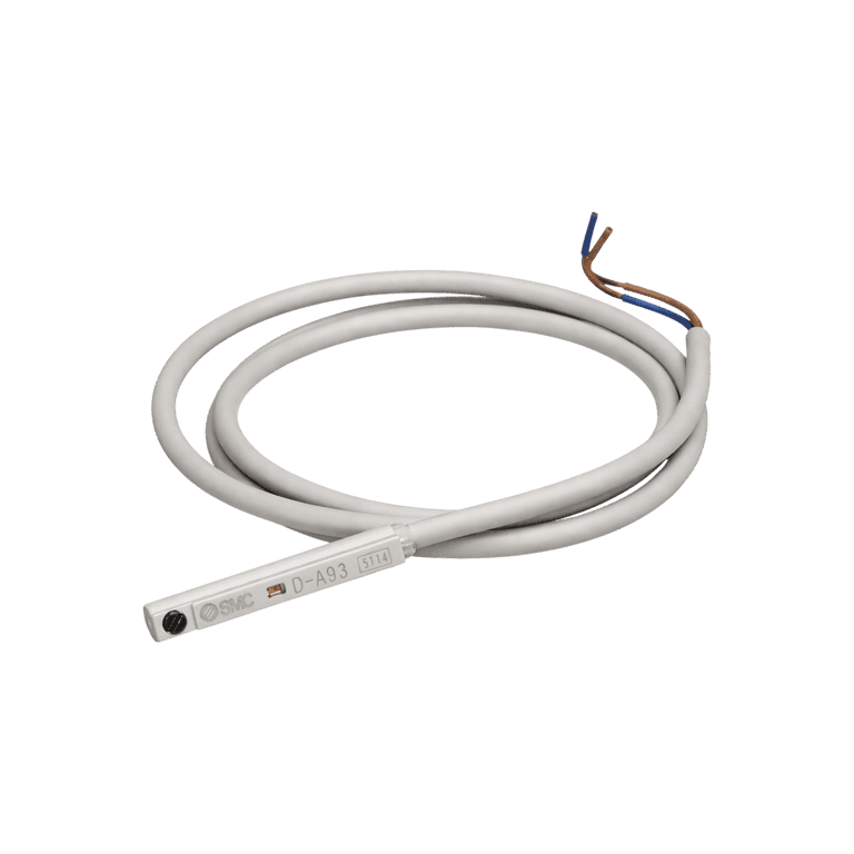 Sensor Magnético Detector Reed, En línea, 2 hilos 1 NO, 24 VCD, 110 VCA, Cable de 0.5 metros, para Cilindro Neumático montaje Directo - SMC D-A93 - 002152
