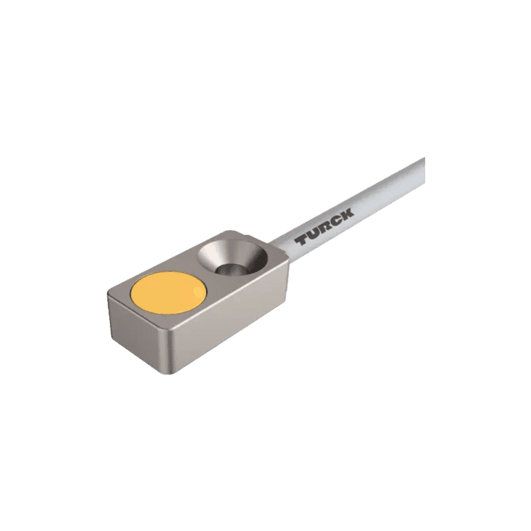 Sensor Inductivo Rectangular 4.7 mm, 2 mm, Salidas a Transistor (PNP) 3 hilos DC Cable de 0.3 metros con conector M8, 10 ~ 30 VCD, IP67 - Turck BI2-Q4.7-AP6X-0.3-PSG3M - 1614005