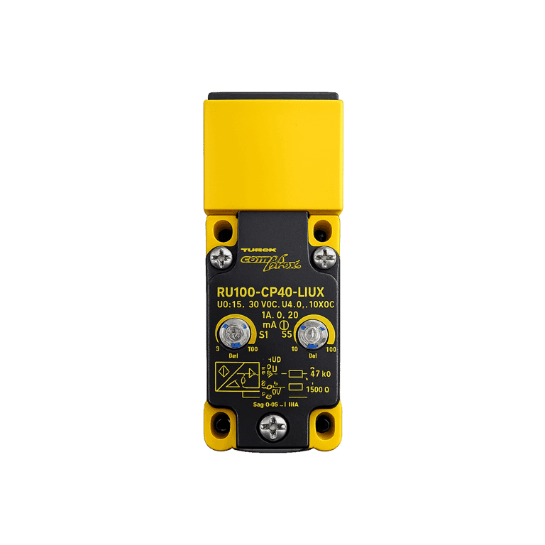 Sensor Ultrasónico Rectangular, 5 ~ 180 cm, Salida Analógica 0 ~ 10 VCD / 0 ~ 20 mA, 4 hilos DC, Cámara de terminales, 15 ~ 30 VCD - Turck RU100-CP40-LIUX - M1534800
