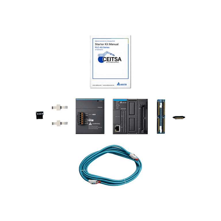 Paquete de Programación: PLC AS300, Fuente, Cable programación, Módulo IOs, USB Programador, STARTER KIT - UT-AS332-C