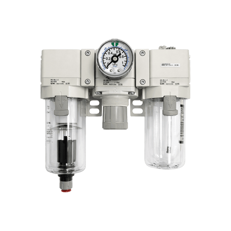 Unidad de Mantenimiento FRL 3 Módulos, 0.05 - 0.85 MPa, 5 μm 1/2" NPT Purga Automática, Manómetro Vaso Policarbonato - SMC AC40-N04CG-Z-D - 375171 