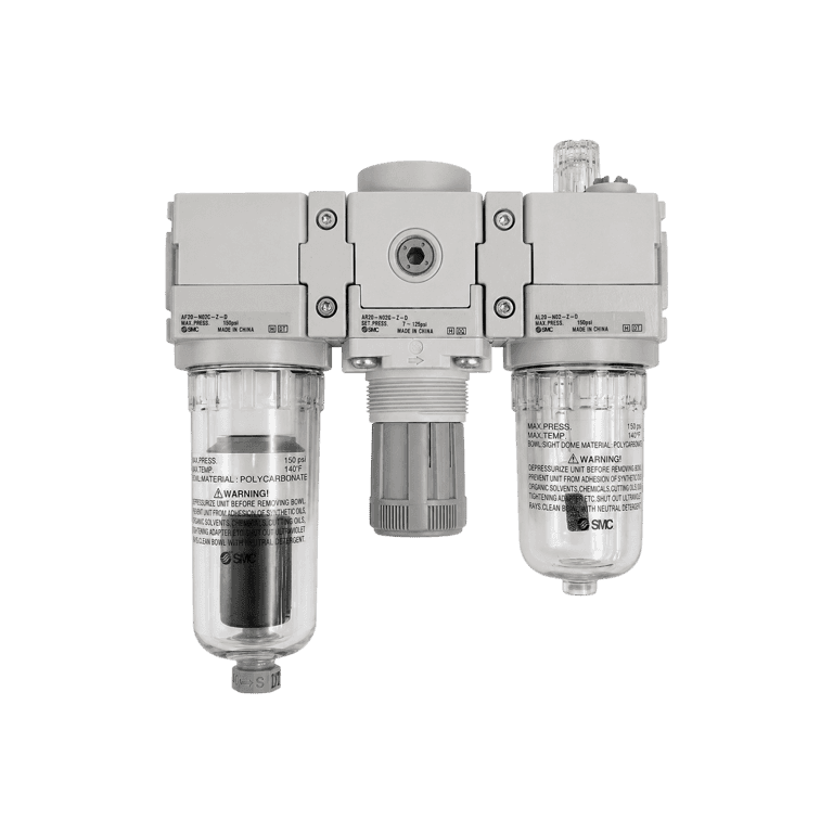 Unidad de Mantenimiento FRL 3 Módulos, 0.05 - 0.85 MPa, 5 μm 1/4" NPT Con purga automática, Vaso Policarbonato - SMC AC20-N02C-Z-D - 442383