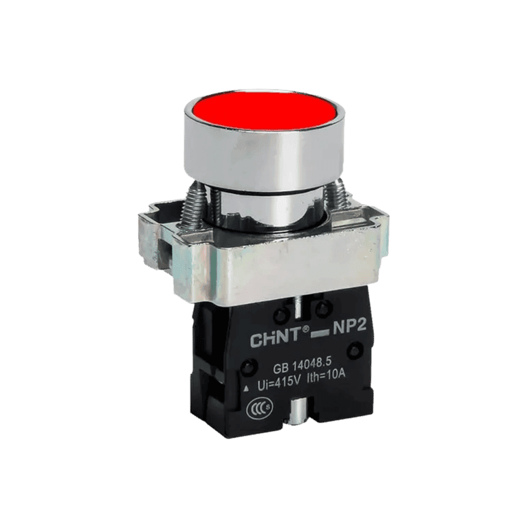 Pulsador Momentáneo Metalico Rojo Rasante 1 NC montaje ø 22 mm - Chint NP2-BA42 - 573890 