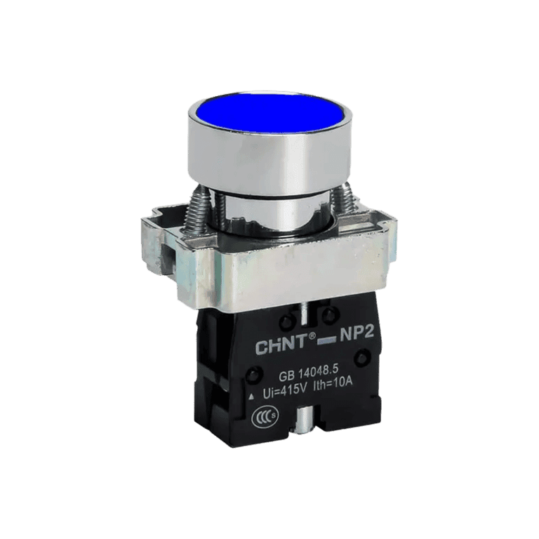 Pulsador Momentáneo Metalico Azul Rasante 1 NC montaje ø 22 mm - Chint NP2-BA62 - 575557