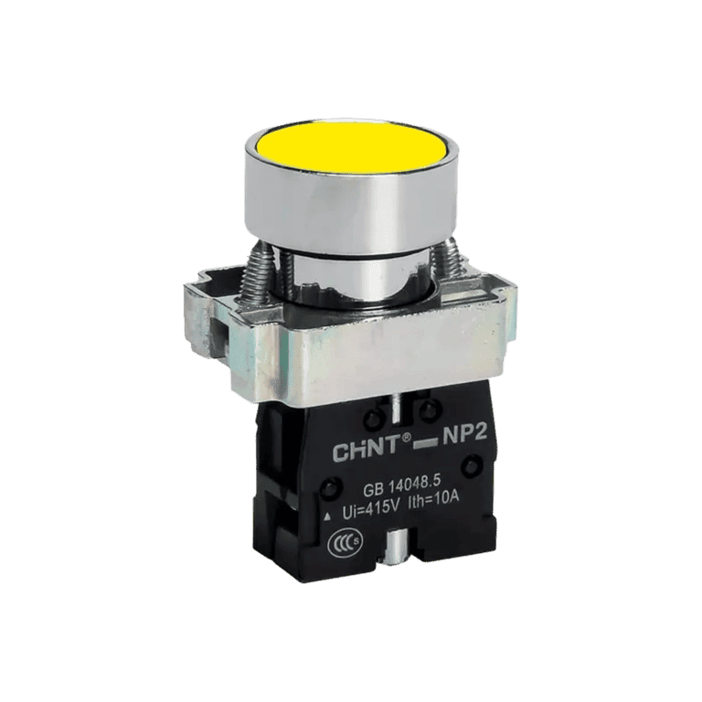 Pulsador Momentáneo Metálico Amarillo Rasante 1 NC montaje ø 22 mm - Chint NP2-BA52 - 574694
