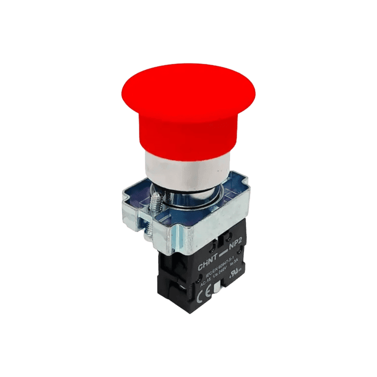 Botón Hongo Momentáneo Metálico Rojo 2 NC cabeza ø 40 mm, montaje ø 22 mm, NP2 - Chint NP2-BC44 - 574623