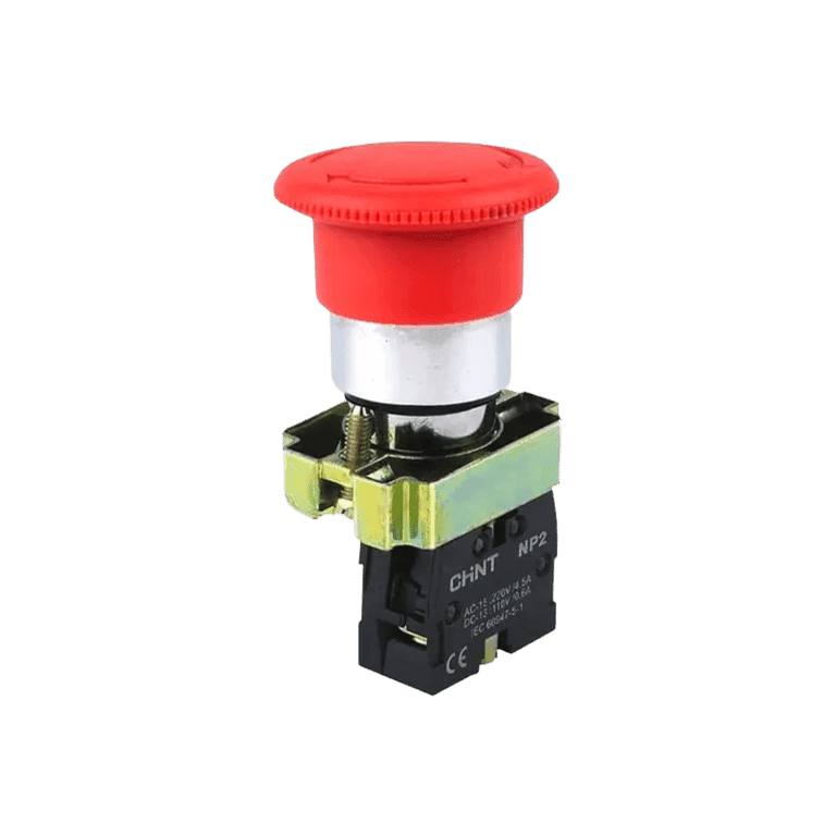 Botón Hongo Paro de Emergencia Girar para Liberar Metálico Amarillo cabeza ø 40 mm, montaje ø 22 mm, NP2 - Chint - NP2-BS55 - 575980