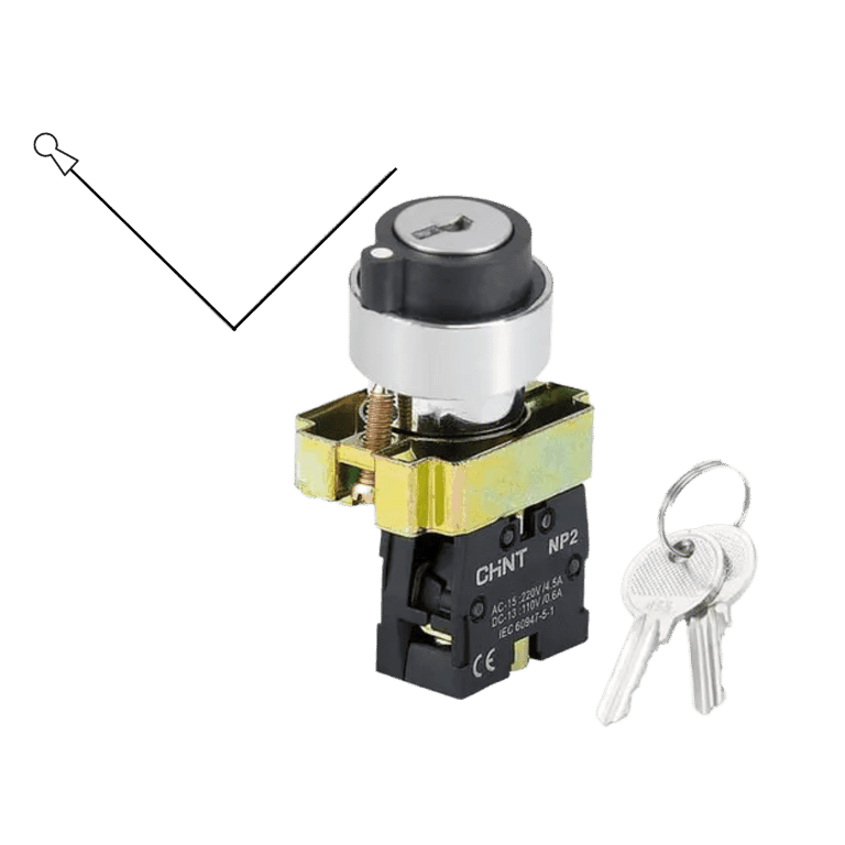 KIT Selector 2 Posiciones Fijas Metálico,1 NC Ambas Posiciones para liberar llave, montaje ø 22 mm - CHINT NP2-BG22 - 575552