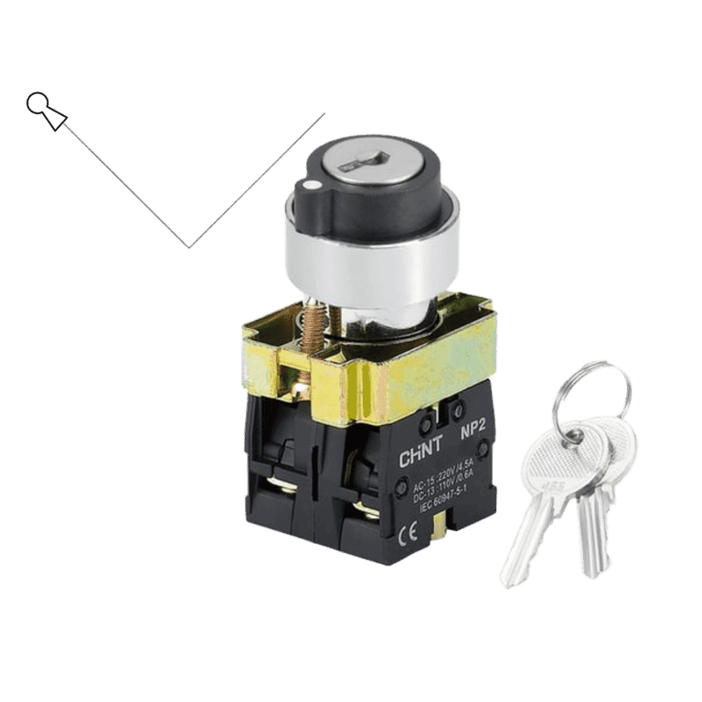 KIT Selector 2 Posiciones Fijas Metálico,1 NO +1 NC Ambas Posiciones para liberar llave, montaje ø 22 mm - CHINT NP2-BG25 - 573988 