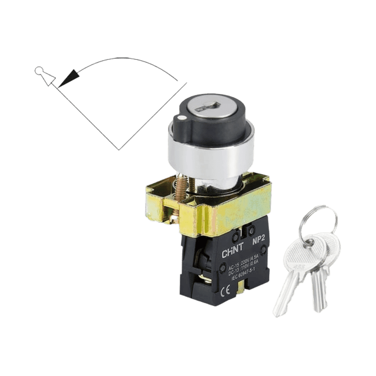 KIT Selector 2 Posiciones Metálico con Retorno liberar llave solo una posición 1 NO, montaje ø 22 mm - CHINT NP2-BG41 - 573987