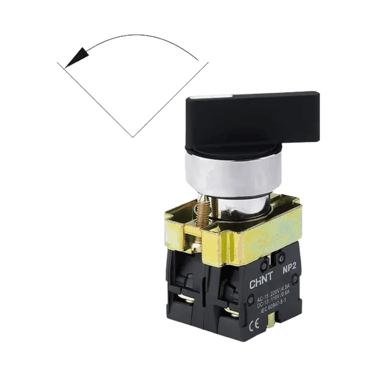 Selector 2 Posiciones con retorno Metálico Maneta Larga 1 NO + 1 NC Negro montaje ø 22 mm - Chint NP2-BJ45 - 573997 