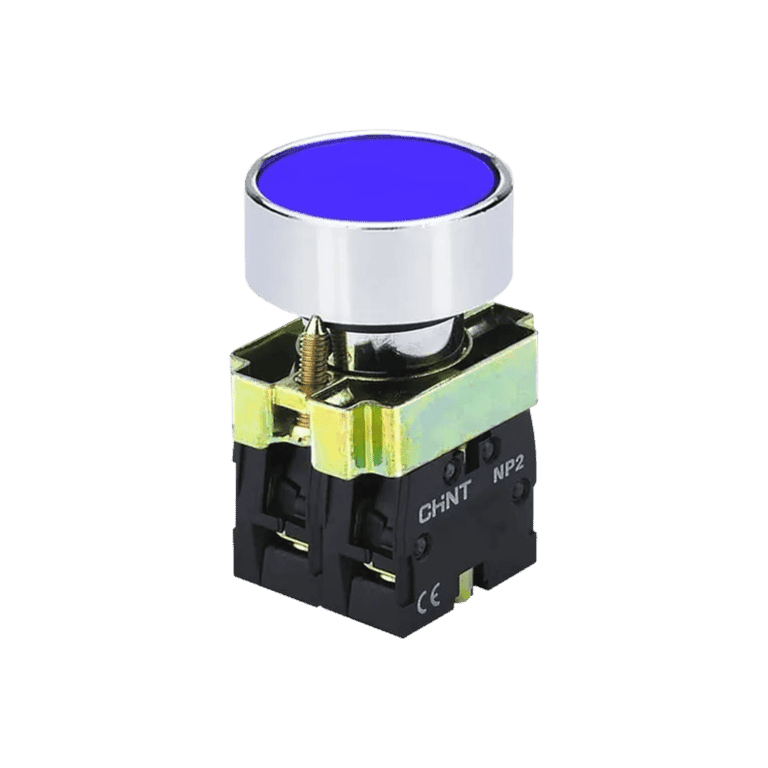 Pulsador Momentáneo Metálico Azul Rasante 2 NO montaje ø 22 mm  - Chint NP2-BA63 - 575426