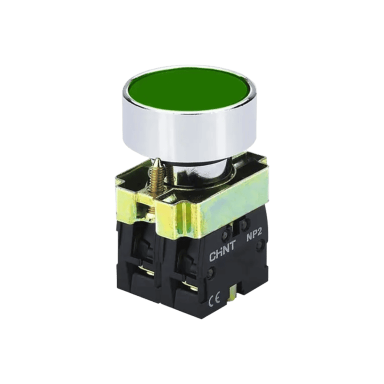 Pulsador Momentáneo Metálico Verde Rasante 2 NO montaje ø 22 mm - Chint NP2-BA33 - 574327