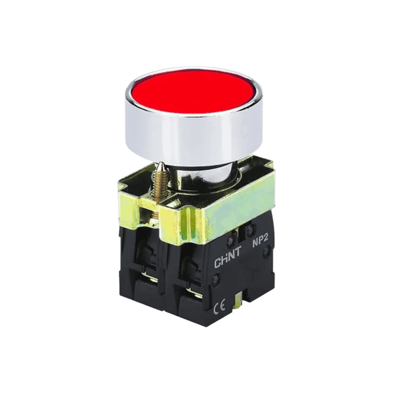 Pulsador Momentáneo Metálico  Rojo Rasante 1 NO + 1 NC montaje ø 22 mm - Chint NP2-BA45 - 573966