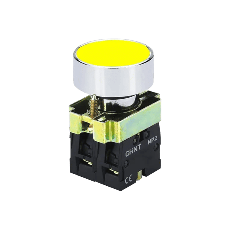Pulsador Momentáneo Metálico Amarillo Rasante 2 NC montaje ø 22 mm  - Chint NP2-BA54 - 573967 