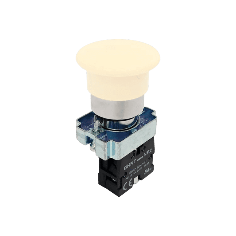 Botón Hongo Momentáneo Metálico Blanco 1 NC cabeza ø 40 mm, montaje ø 22 mm, NP2 - Chint NP2-BC12 - 575182