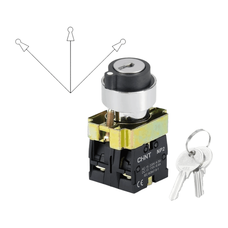 KIT Selector 3 Posiciones Fijas 2 NO Metálico con Llave, montaje ø 22 mm - Chint NP2-BG33D