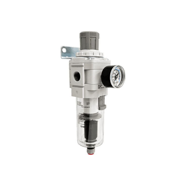 Filtro Regulador 0.05 a 0.85 MPa, 5 μm, 1/2" NPT Bracket Purga Automática Manómetro Vaso Policarbonato - SMC AW40-N04BCG-Z-D - 442199