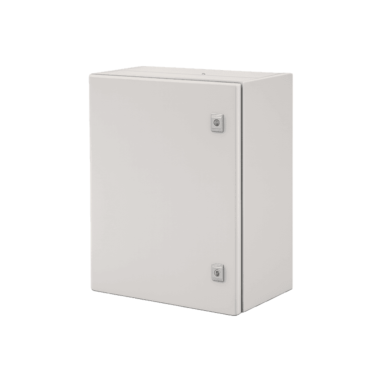 Gabinete metálico 600 x 400 x 250mm, Acero Gris RAL 7032, IP65, NEMA 12 con Llave, Placa de Montaje - Derrant DE64250
