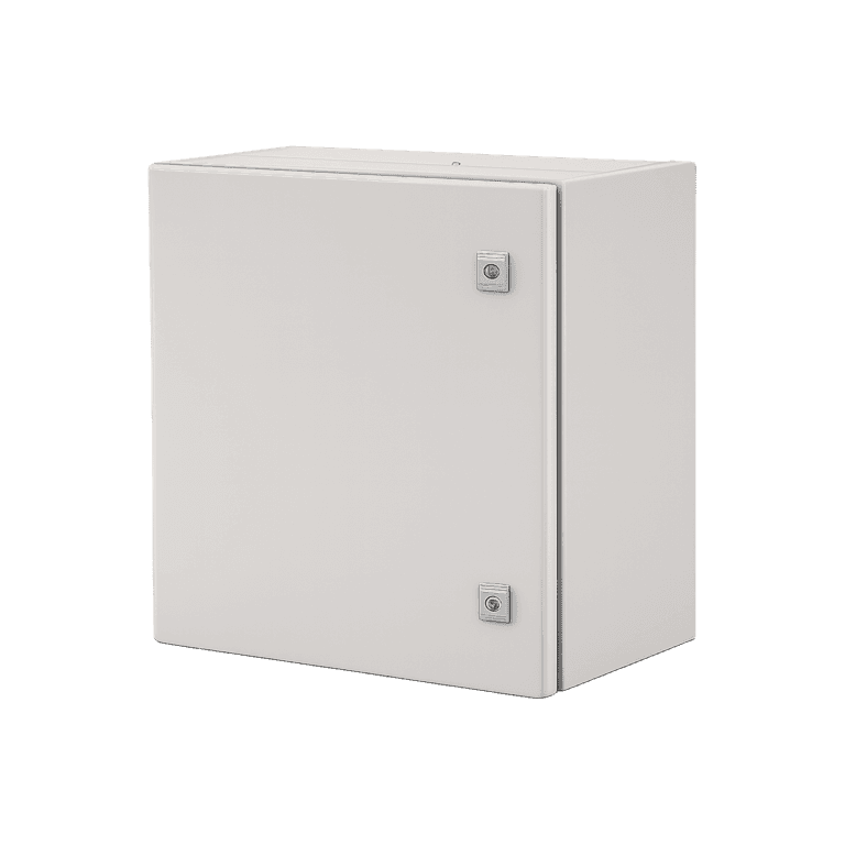 Gabinete metálico 600 x 600 x 400mm, Acero Gris RAL 7032, IP65, NEMA 12 con Llave, Placa de Montaje - Derrant - DE66400