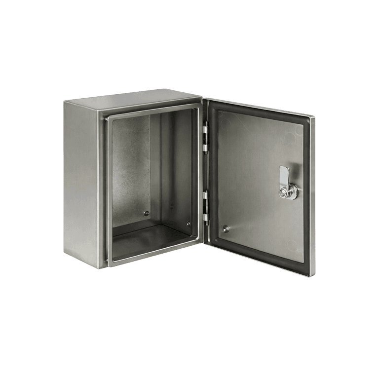 Gabinete metálico Acero Inoxidable 250 x 200 x 150mm, IP66, NEMA 4X, con Llave, Placa de Montaje - Derrant DE2520150-INOX