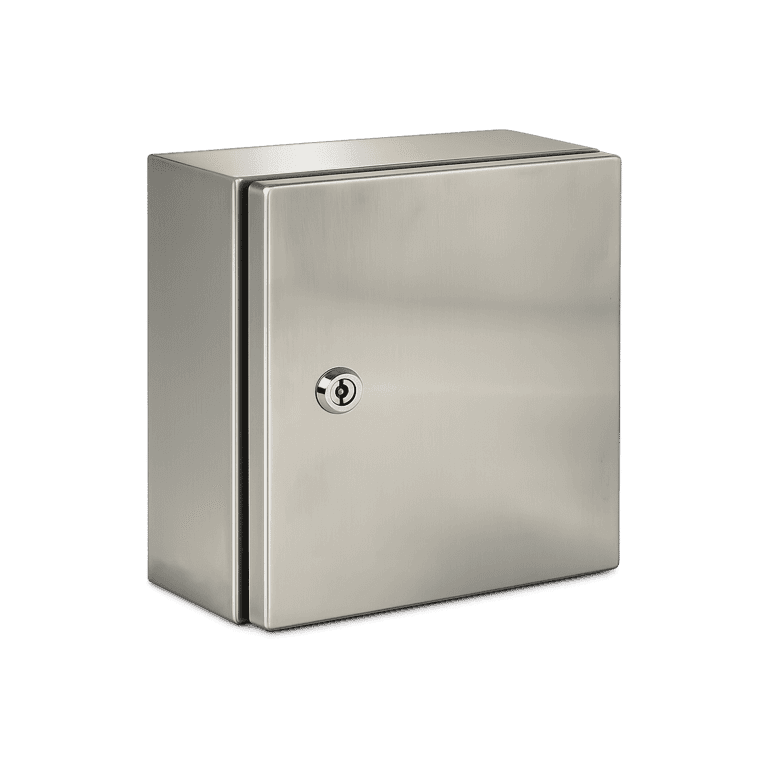Gabinete metálico Acero Inoxidable 400 x 400 x 200mm IP66, NEMA 4X, con Llave, Placa de Montaje - Derrant - DE44200-INOX 