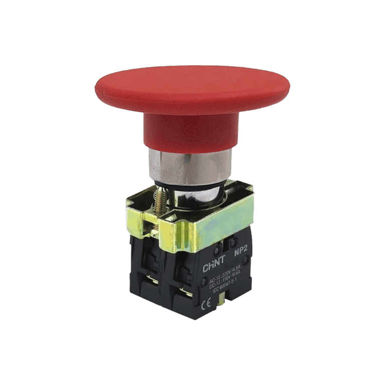 Botón Hongo Momentáneo Metálico Rojo 2 NC cabeza ø 60 mm, montaje ø 22 mm, NP2  - Chint - NP2-BR44 - 574009