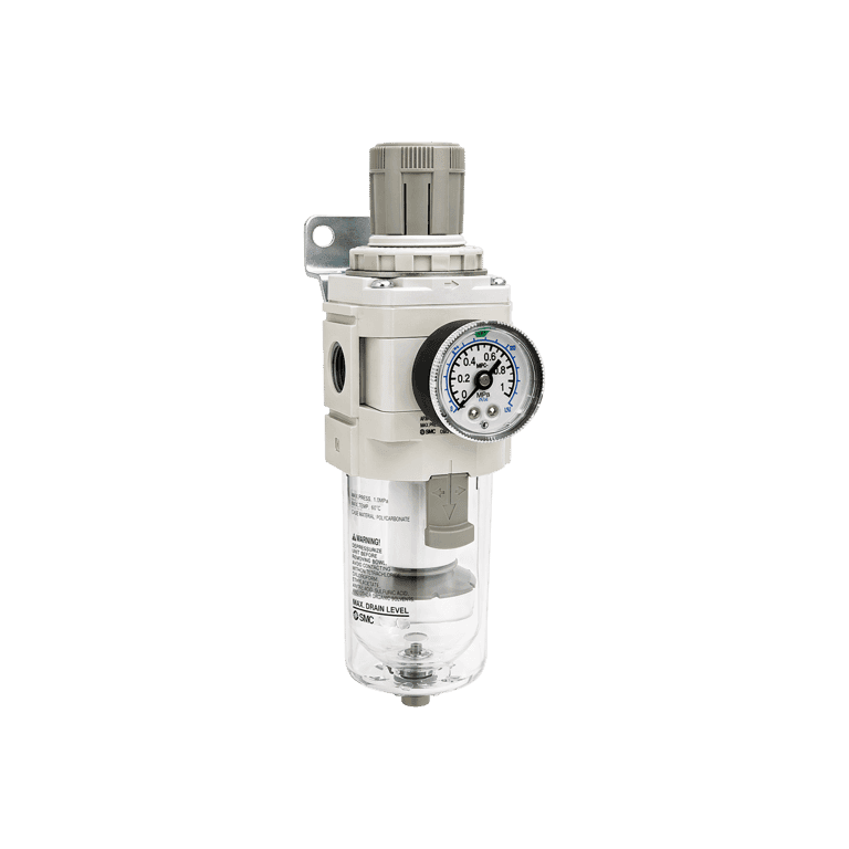 Filtro Regulador 0.05 a 0.85 MPa, 5 μm, 1/2" NPT, Purga Automática Manómetro Vaso Policarbonato - SMC AW40-N04BG-Z-D - 409598
