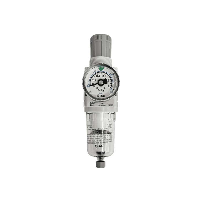 Filtro Regulador 0.05 a 0.85 MPa, 5 μm, 1/4" NPT Manómetro, Purga Manual, Manómetro Vaso Policarbonato - SMC AW20-N02G-Z-D - 442197