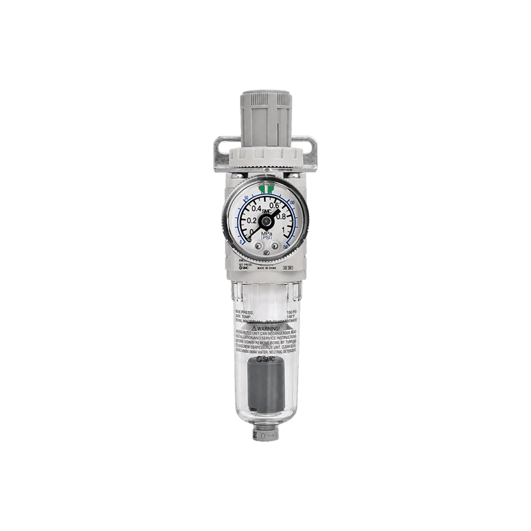 Filtro Regulador 0.05 a 0.85 MPa, 5 μm, 1/4" NPT Manómetro, Purga Automatica Vaso Policarbonato - SMC AW20-N02BCG-Z-D - 442196