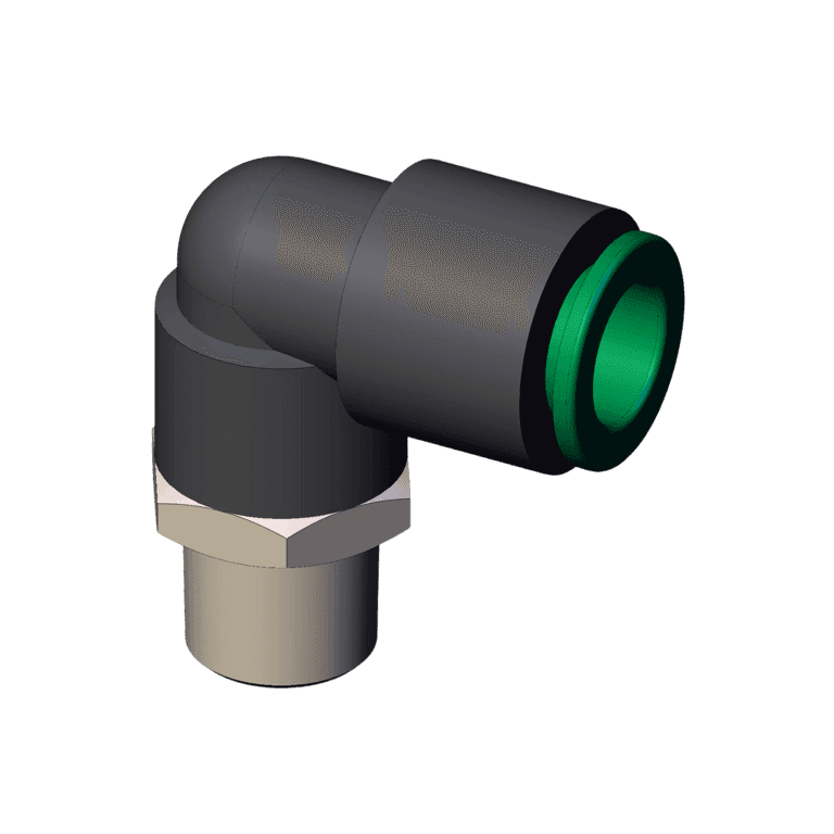 Conector Neumático Rápido Codo Manguera 10 mm x RC 1/4" Macho, Plástico Antichispa - SMC KRL10-02 - 015226