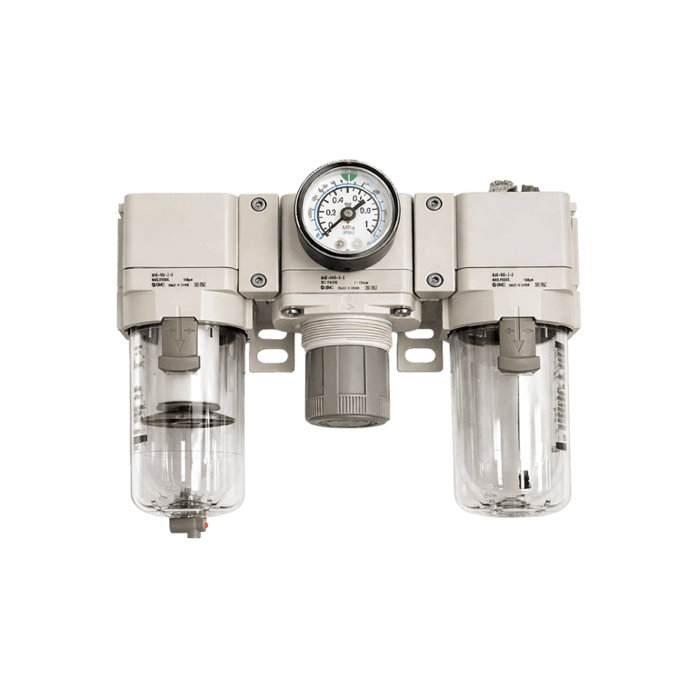 Unidad de Mantenimiento FRL 3 Módulos, 0.05 - 0.85 MPa, 5 μm 3/4" NPT Purga Manual, Manómetro Vaso Policarbonato - SMC AC50-N06G-Z-D - 423476