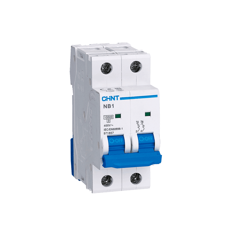 Interruptor Termomagnético Riel Din 2 Polos 6 Amperes 230 ~ 415 VCA Curva C 10 kA - Chint NB1-63H 2P C6 10kA DB - 179835