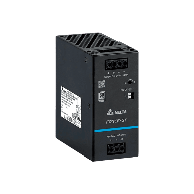 Fuente de Alimentación 24 VCD, 20 Amperes, 480 W, Montaje Riel Din - Delta DRF-24V480W1GBA 