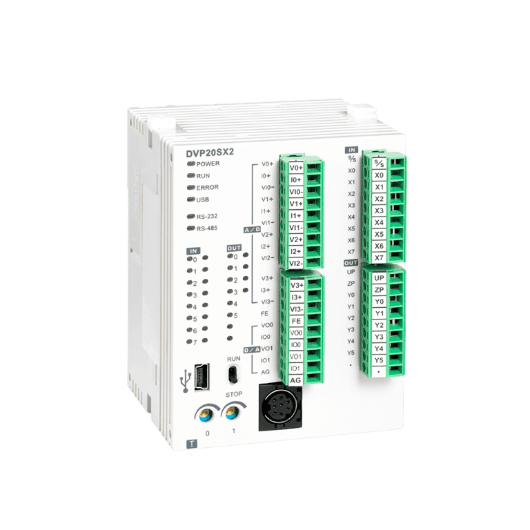 Controlador Lógico Programable PLC 8 DI, 6 DO (PNP), 4 AI, 2 AO, Modbus &  RS232 - Delta DVP20SX211S 