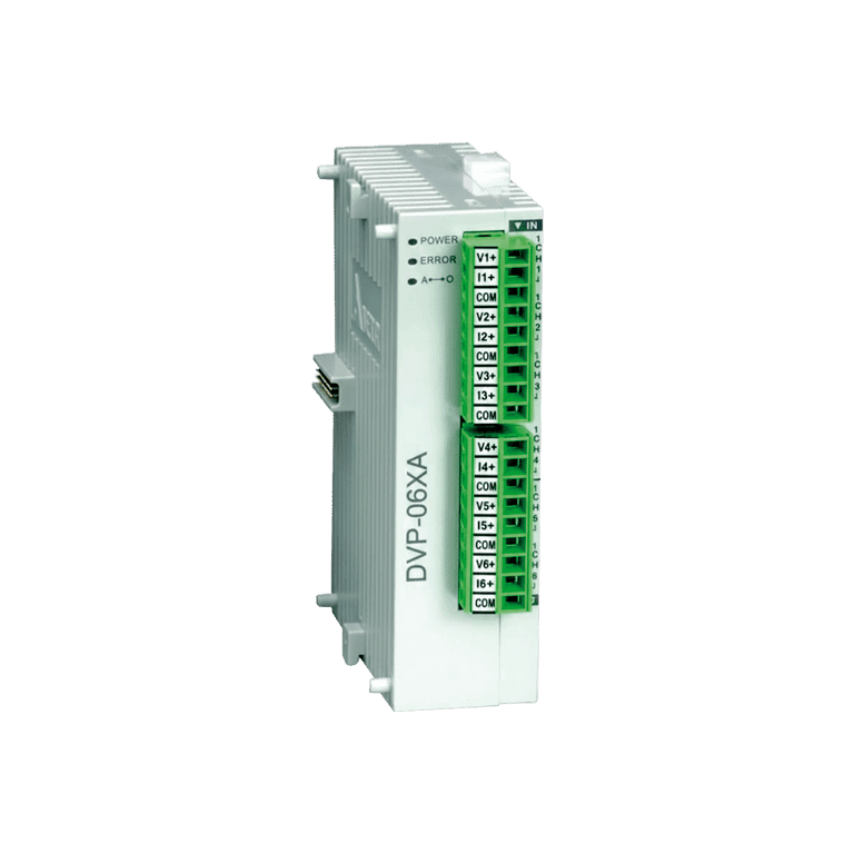 Modulo de Expansión para PLC 4 AI Corriente (-20 mA~+20 mA), Voltaje (-10V~+10V), 2 AO Corriente (0 mA~+20 mA), Voltaje (0V~+10V) - Delta DVP06XA-S 