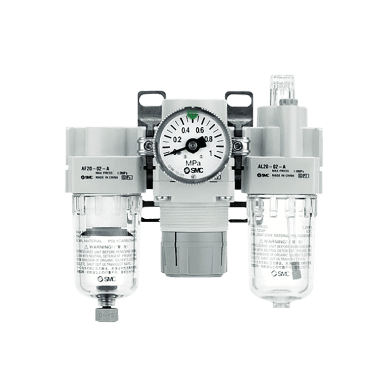 Unidad de Mantenimiento FRL 3 Módulos 5 μm 1/4" RC Purga Automática, Manómetro Vaso Policarbonato - SMC AC20-02CG-A - 198100
