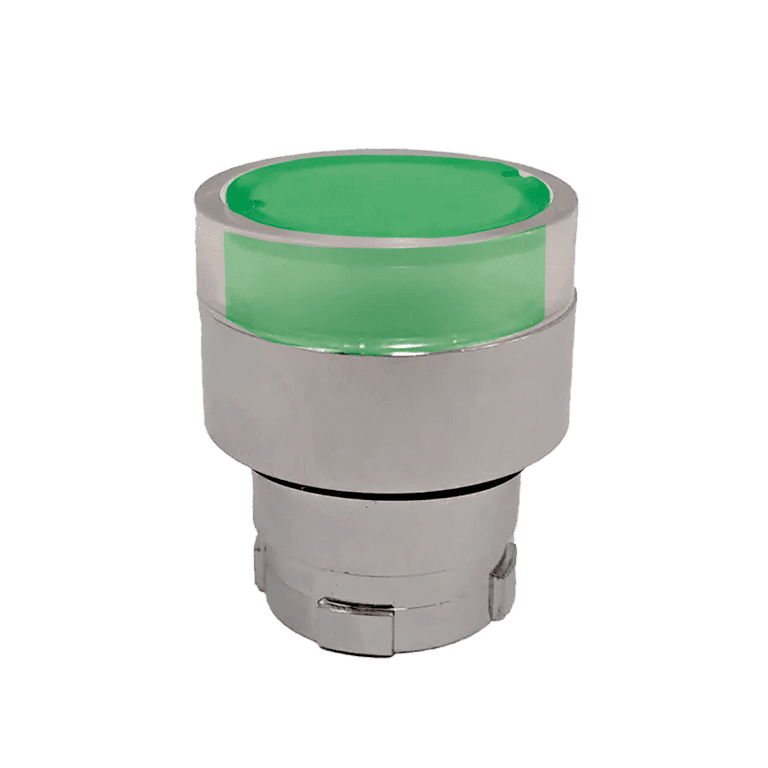 Cabeza de Pulsador Iluminado Momentáneo Metálico Verde Rasante montaje ø 22 mm - Chint NP2-BW33 - 574633