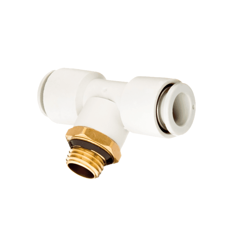 Conector Neumático Rápido T Manguera 12 mm x Uni (PT, RC, NPT, G, BSP) 1/4" Macho, Plástico - SMC KQ2T12-U02A - 218830