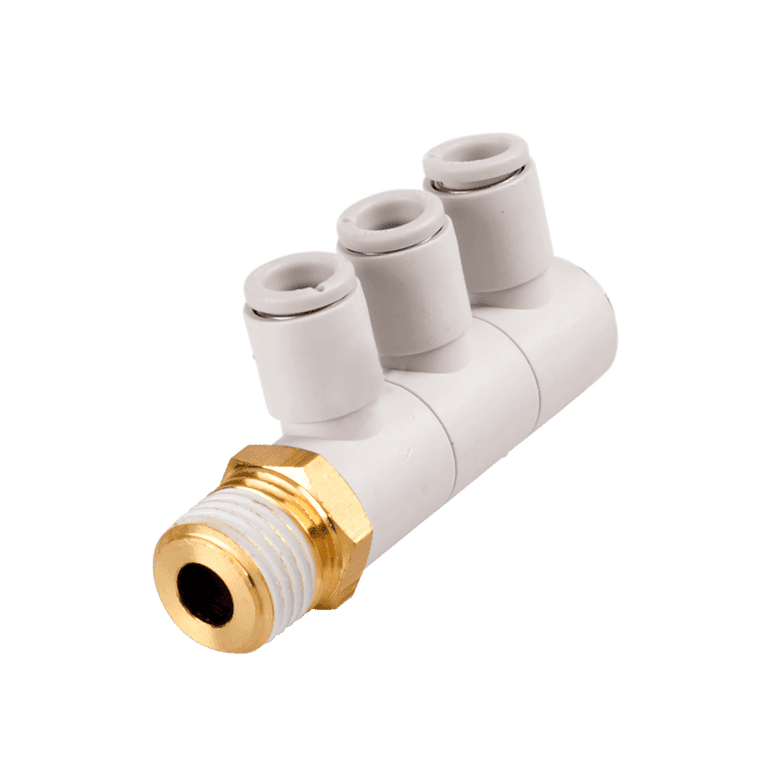 Conector Neumático Rápido Codo Triple Manguera 4 mm x RC 1/8" Macho, Plástico - SMC KQ2VT04-01AS - 195630