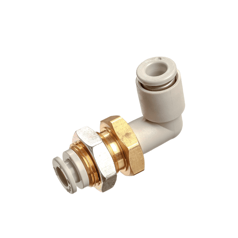 Conector Neumático Rápido Codo Pasamuro Manguera 6 mm x Manguera 6 mm Macho, Plástico - SMC KQ2LE06-00A - 195435