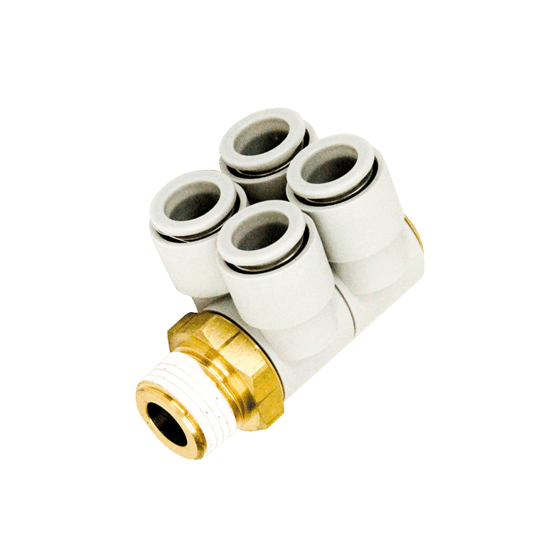 Conector Neumático Rápido Codo Cuádruple Manguera 6 mm x RC 3/8" Macho, Plástico - SMC KQ2ZD06-03AS - 215246