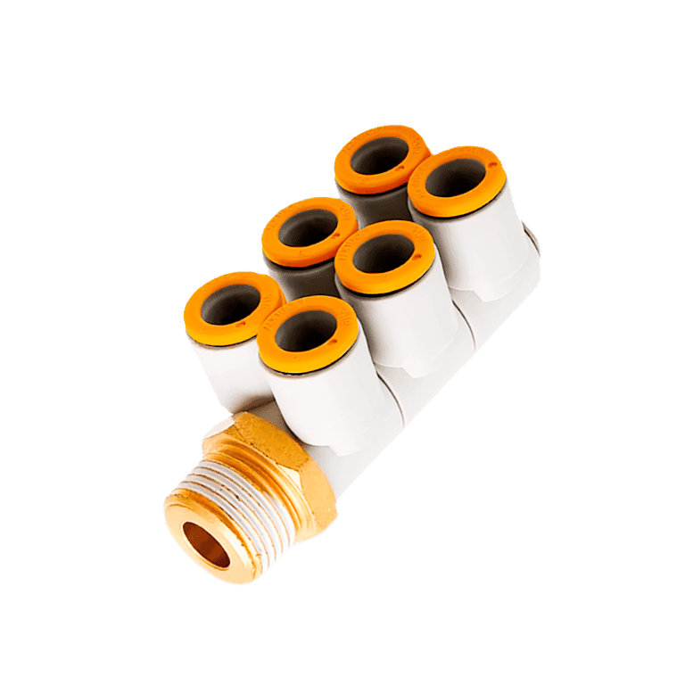 Conector Neumático Rápido Codo Séxtuple Manguera 1/4" x NPT 1/4" Macho, Plástico - SMC KQ2ZT07-35AS - 195679