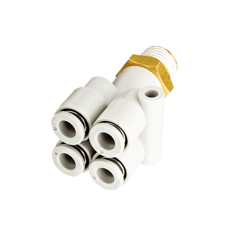 Conector Neumático Rápido Union Doble Manguera 4 mm x RC 1/4" Macho, Plástico - SMC KQ2UD04-02AS - 195611