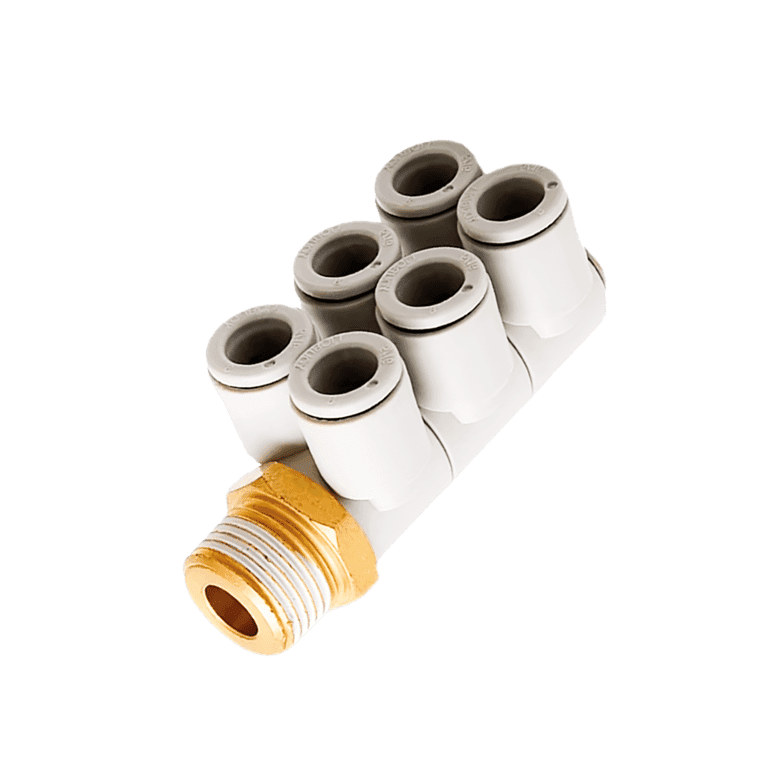 Conector Neumático Rápido Codo Séxtuple Manguera 10 mm x RC 1/2" Macho, Plástico - SMC KQ2ZT10-04AS - 195681