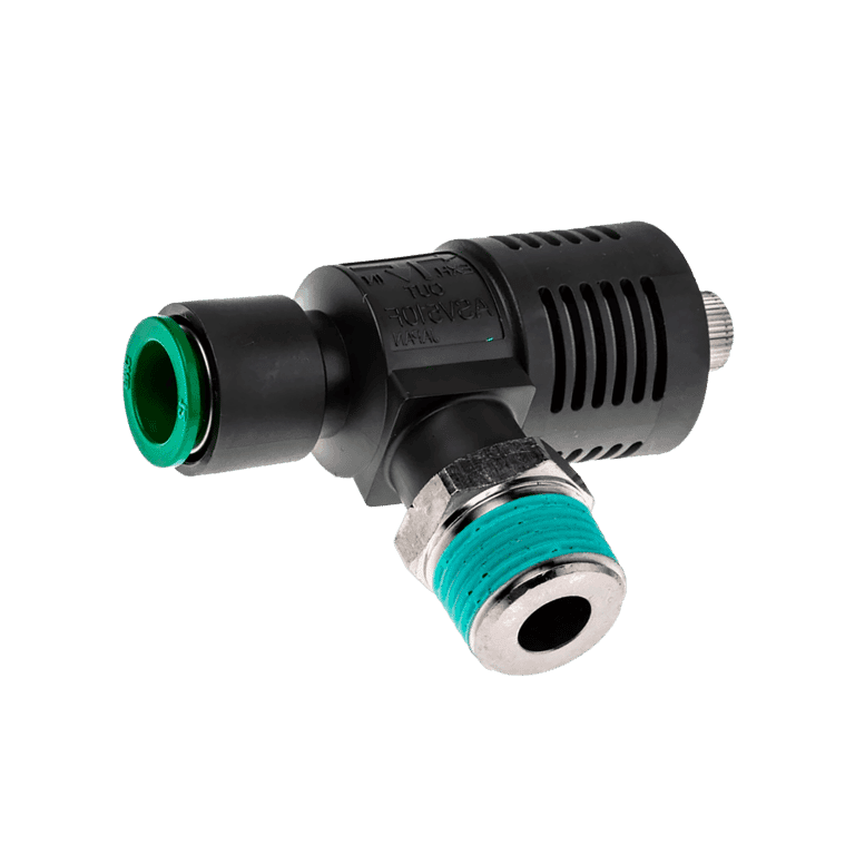 Regulador de Caudal con Válvula de Escape Rápido y Silenciador Codo Manguera 10 mm x RC 1/2" Macho, Plástico - SMC ASV510F-04-10S - 021749