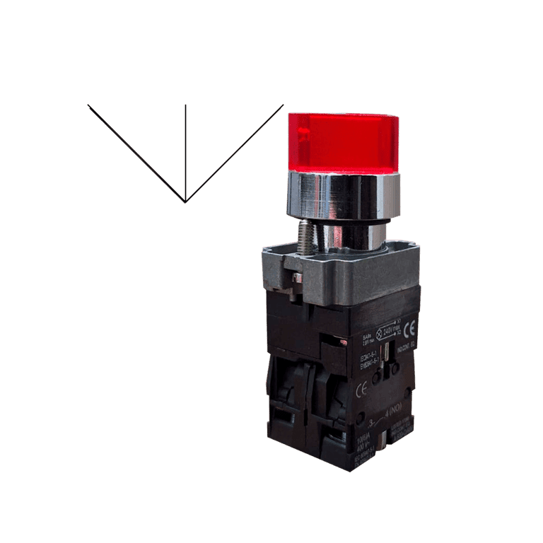 KIT Selector 2 Posiciones Fijas Luminoso Metálico Maneta Corta 1 NO Rojo montaje ø 22 mm - Chint  NP2BK1241 