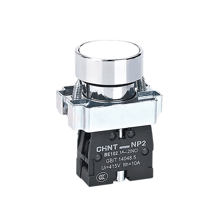 Pulsador Momentáneo Metálico Blanco Rasante 1 NO montaje ø 22 mm - Chint NP2-BA11 - 573954 